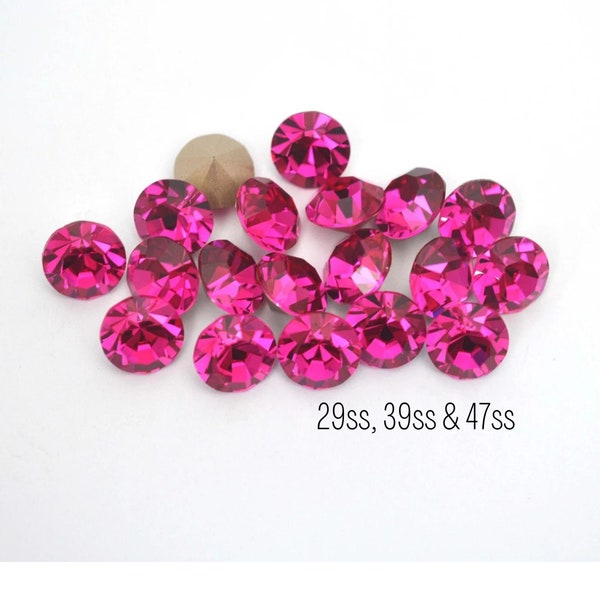 Fuchsia Preciosa Maxima Machine Cut Chaton - 29ss, 39ss, 47ss - 6mm, 8mm, 10.5mm Bright Pink Crystals - DIY Jewelry Making Supplies