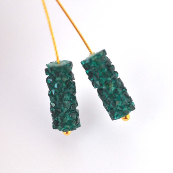 Emerald 15MM Fine Rocks Tube Beads - Barton Crystal - Saint Patricks Day Jewelry Making - 1 Bead