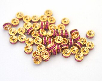 5mm Fuchsia Pink Gold Plated Rhinestone Rondelle Spacer Beads Crystals by Swarovski®