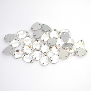 Clear Crystal 10x7mm Pear Shape 2 Hole TABLE CUT, TTC Sew On Stones - 3232/2 Barton Crystal - Multiple Pack Sizes Available