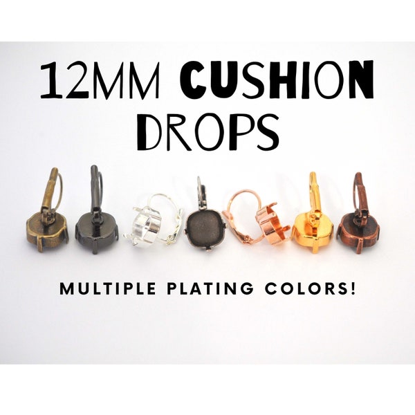 12mm 4470 Cushion Lever Back Drop Earring Settings - For Jewelry Makers - DIY Crafts - 1 Pair of Earrings