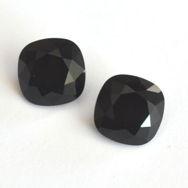 Jet Black 12mm Cushion Cut 4470 Barton Crystals - Multiple Pack Sizes Available
