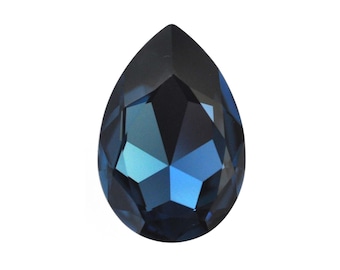 May include: A dark blue teardrop-shaped crystal with a faceted design.