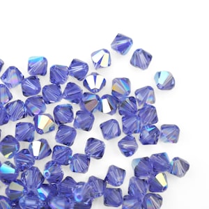 4mm & 6mm Tanzanite AB Bicone 5328 Barton Crystal Beads, Made In Austria, The Highest Quality! Austrian Crystal, Double Cone Shape