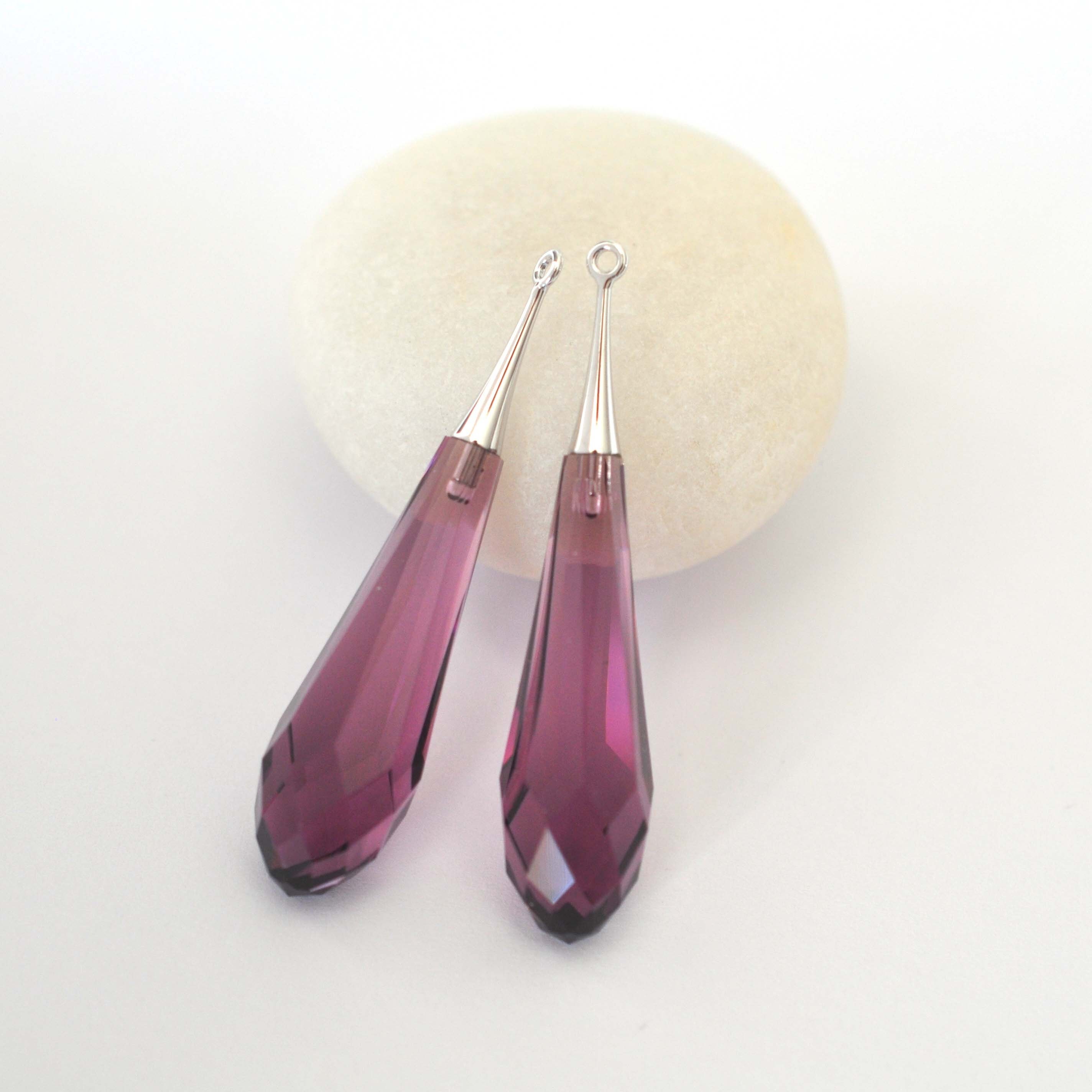 Amethyst 44mm Pure Drop Pendant - Large Crystal Raindrop - 6532 Barton Crystal - Dainty & Delicate - 1 Pendant