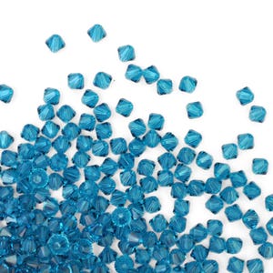 4mm インディコライト双円錐 5328 バートンクリスタルビーズ、オーストリア製、最高品質！オーストリア産クリスタル、ダブルコーンシェイプ、ブルーグリーンティール