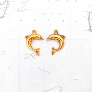 Dark Gold Ox Plated Dolphin Casted DIY Jewelry Charms - 24MM - Sea Life, Beach, Ocean - Made In The USA - VB002 (3 Pairs / 6 Pieces)