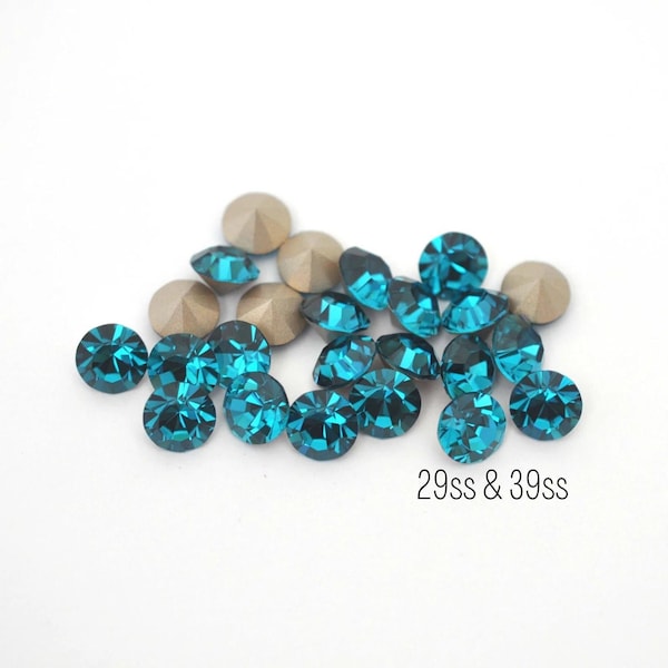 Indicolite Preciosa Maxima Machine Cut Chaton - 29ss, 39ss - 6mm, 8mm, Blue Teal Crystals - DIY Jewelry Making Supplies