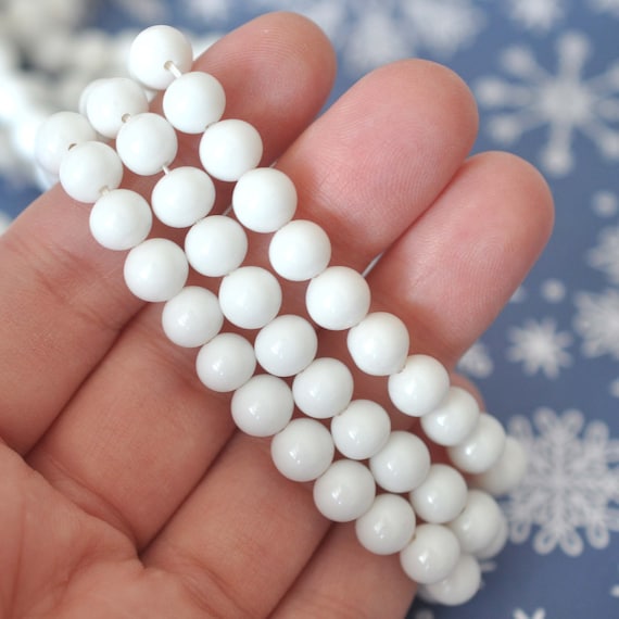 White Out 8MM Round Opaque Glass Beads Vintage Cherry Brand