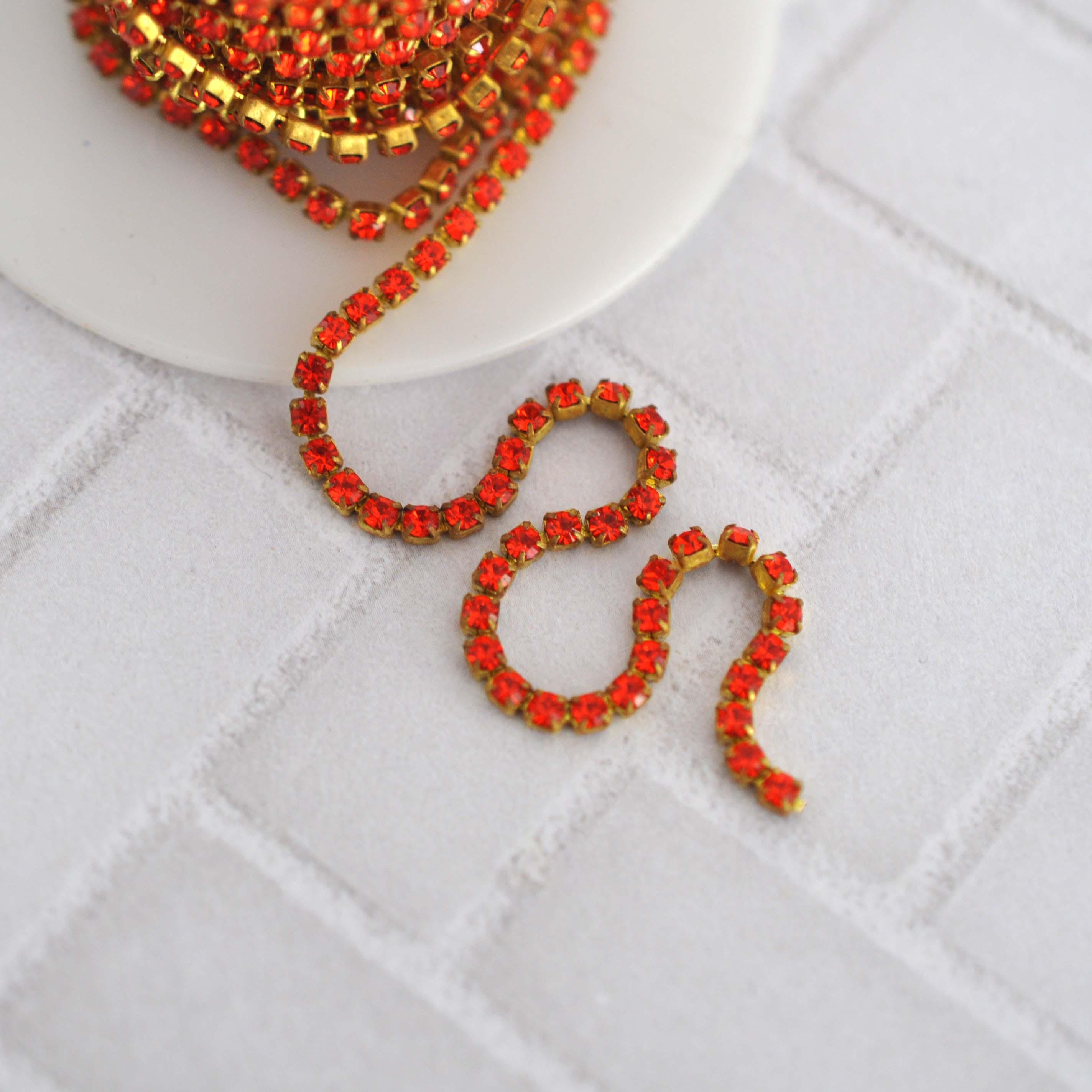 Orange Hyacinth 2mm Austrian Crystal Rhinestone Chain, September