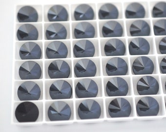 Midnight 12mm Rivoli Round Glass Rhinestones, DIY Craft Crystals - 2 Pieces