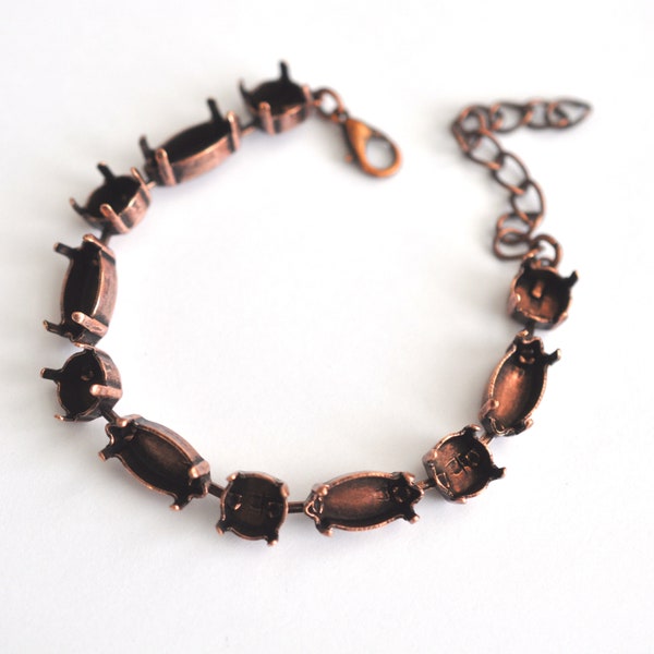 15x7mm & 39ss Empty Cup Chain Bracelet Base - Antique Copper Plating