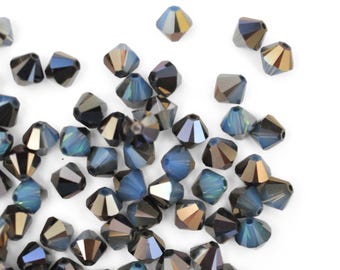 6mm White Opal Sky Blue Bicone 5328 Barton Crystal Beads, Made In Austria, The Highest Quality! Austrian Crystal, Double Cone Shape