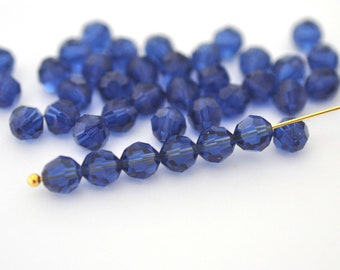 Dark Sapphire 6mm Faceted Round Beads, Article 5000  Barton Crystal - Multiple Pack Sizes Available