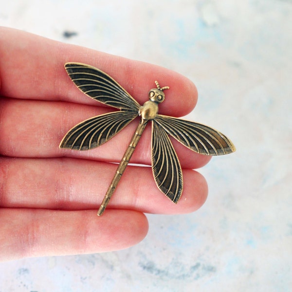 Antique Brass Ox Extra Large Dragonfly Brass Stamping - Jewelry Finding - Embellishment - Focal Brass Stamping - ABB193