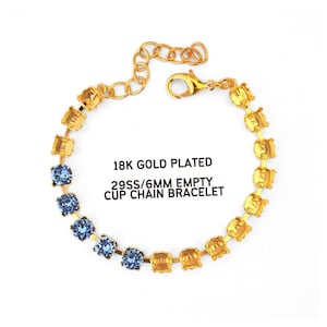 18K Gold Plated 6mm, 29ss Empty Cup Chain Bracelet 1088 DIY Jewelry Supplies - 1 Bracelet