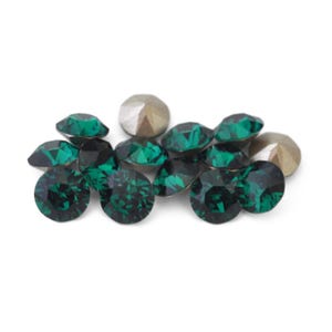 Emerald 39ss 1088 Barton Crystal, Made in Austria, Highest Quality Round Rhinestone Chatons Pointed Back, 8mm Cup Chain, Dark Green