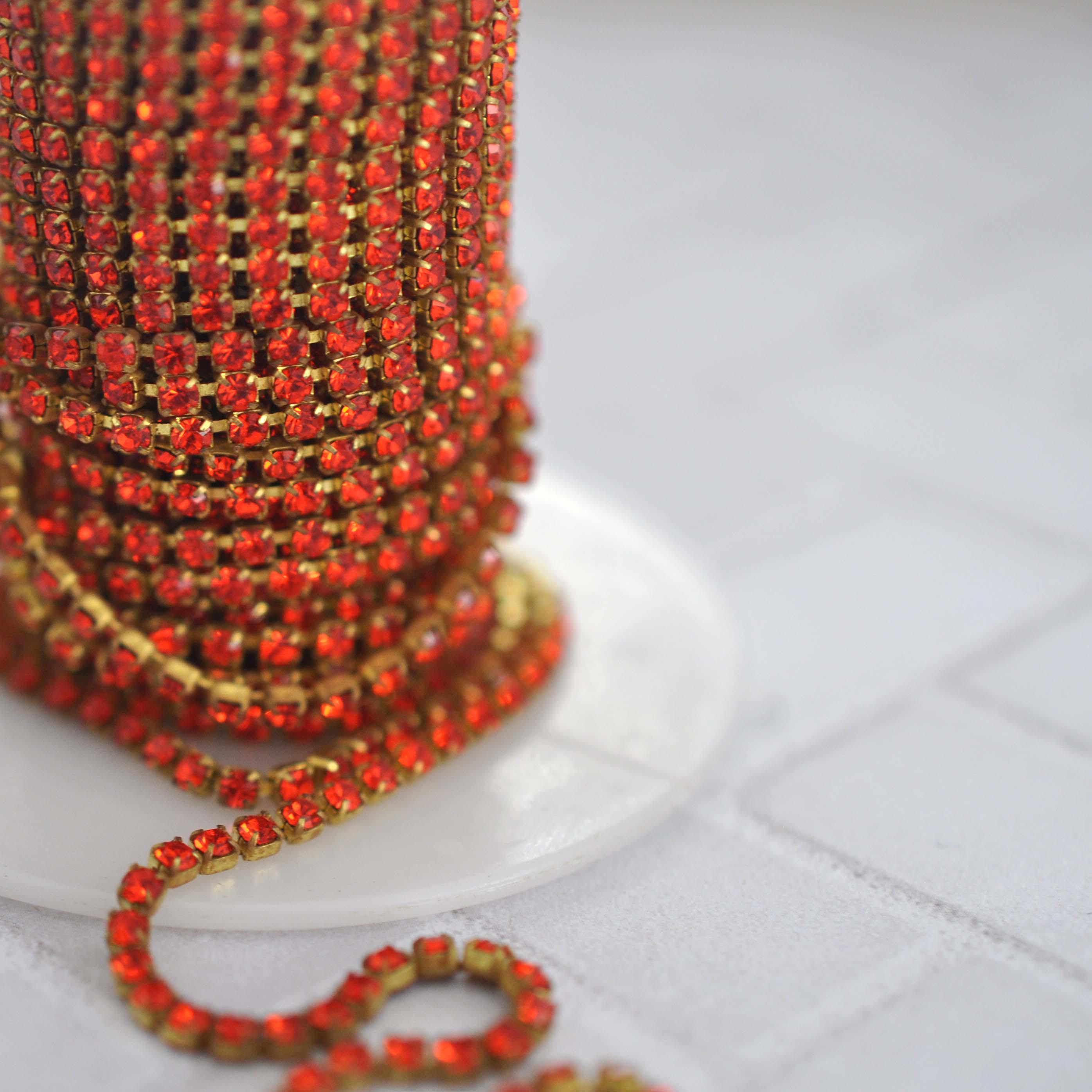 Orange Hyacinth 2mm Austrian Crystal Rhinestone Chain, September