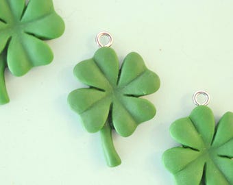 Large Shamrock Clover Charms, Green Clover Charms, Saint Patrick's Day, St. Patricks Day, Lucky - 1 Pair (2 Pieces)