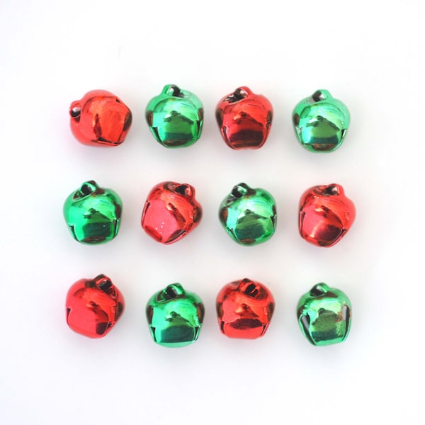 Red & Green Jingle Bell Charms - Real Bell! Jingles When Shaken - Jewelry Making - Vintage Craft Supplies - 8 Jingle Bells (Pick Your Color)