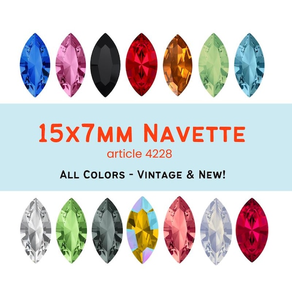 15x7mm 4228 Navette Barton Crystal, Made in Austria, The Highest Quality Fancy Stones, Marquee, New and Vintage Colors! - 2 Pieces