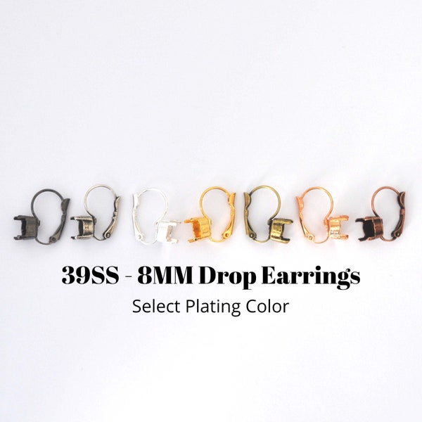 39SS / 8MM Drop / Lever Back Earring Blanks - Select Your Plating Color