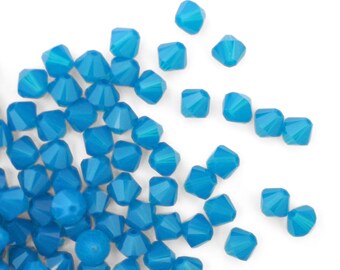 6mm Caribbean Blue Opal Bicone 5328 Barton Crystal Beads, Made In Austria, The Highest Quality! Austrian Crystal, Double Cone Shape, Blue