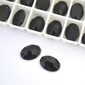 Jet Black 16x11mm Oval Shape 2 Hole Sew On Stone - 3210 Barton Crystal -  Faceted Oval - Multiple Pack Sizes Available