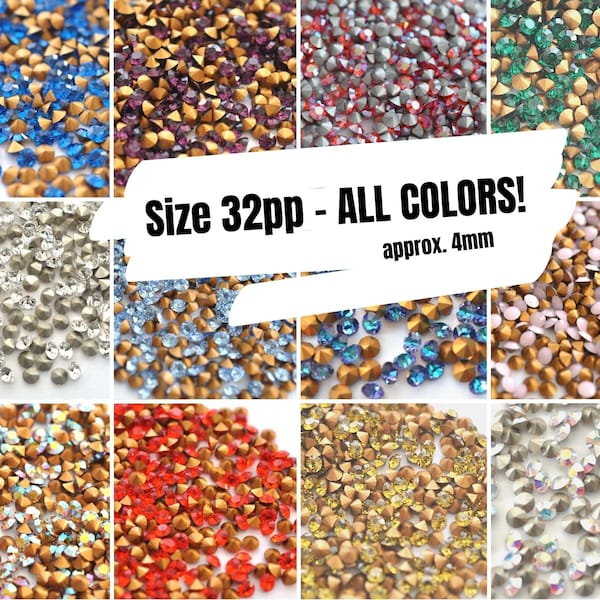 32pp Round Pointed Back Rhinestones - Pick Your Color! Barton Crystal - 48 Pieces