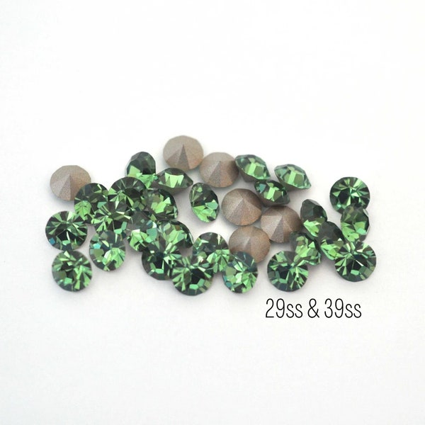 Erinite Preciosa Maxima Machine Cut Chaton - 29ss, 39ss - 6mm, 8mm, Green Earthy Crystals - DIY Jewelry Making Supplies