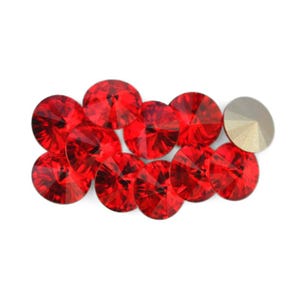 Light Siam 12mm Rivoli 1122 Barton Crystal, Made in Austria, Highest Quality Round Rhinestones, 12mm Cup Chain, Fire Truck Red