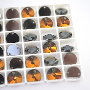 Tabac 12mm Round Shape 2 Hole Sew On Stone - 3200 Barton Crystal - Rivoli Style Sew On - Multiple Pack Sizes Available