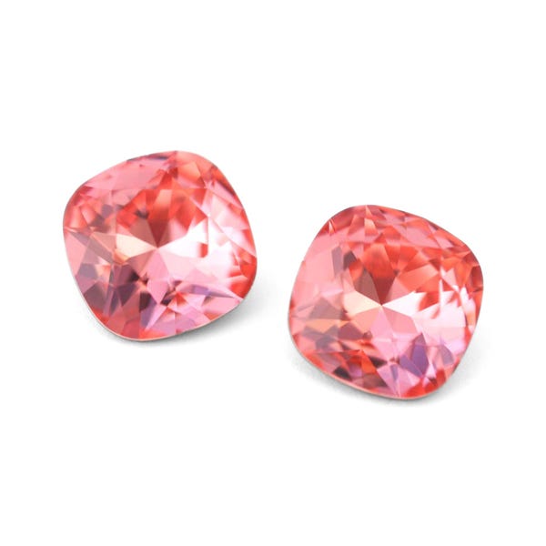 Rose Peach 12mm 4470 Cushion Square Barton Crystal, Made in Austria, Highest Quality Pointed Back Fancy Stones (Pink) - 1 Crystal