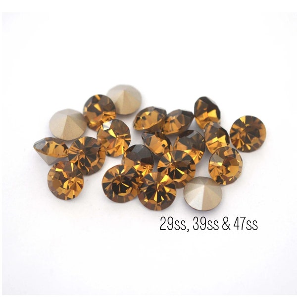 Smoked Topaz Preciosa Maxima Machine Cut Chaton - 29ss, 39ss - 6mm, 8mm, Dark Brown Crystals - DIY Jewelry Making Supplies