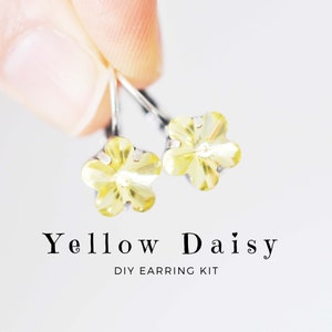 Yellow Daisy Earring Kit - Barton Crystal Jonquil Exclusive Kit - Flower Drop Earrings, Lever Back - DIY Crafts - 1 Earring Kit