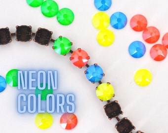 Electric Colors! Neon - Pick Your Color - 40ss 8mm 2088 Flatback Barton Crystal - Fits 8mm Cup Chain! Multiple Pack Sizes Available