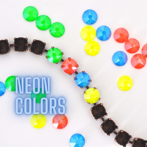 Electric Colors! Neon - Pick Your Color - 40ss 8mm 2088 Flatback Barton Crystal - Fits 8mm Cup Chain! Multiple Pack Sizes Available