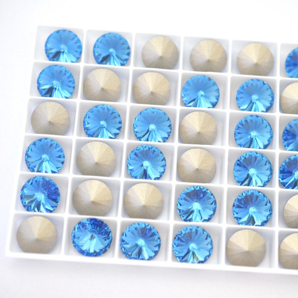 Cool Blue 12mm Rivoli 1122 Round Barton Crystal - Multiple Pack Sizes Available