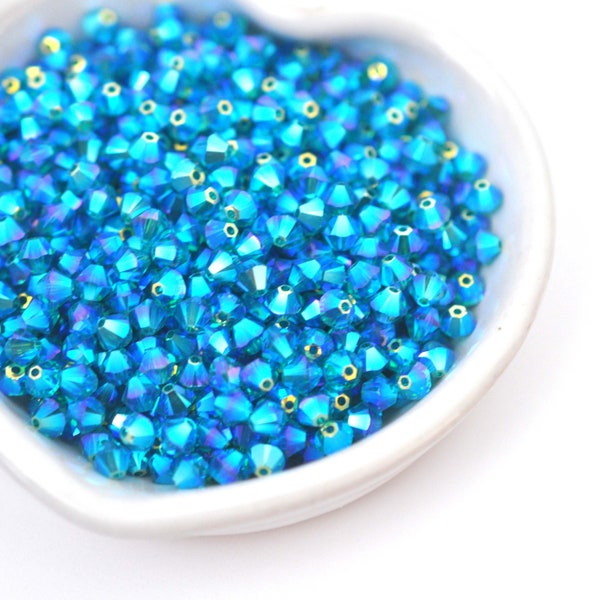 Blue Zircon AB2X 4mm & 6mm Bicone Beads, Barton Crystal - Bicones Article 5328 - Multiple Pack Sizes Available