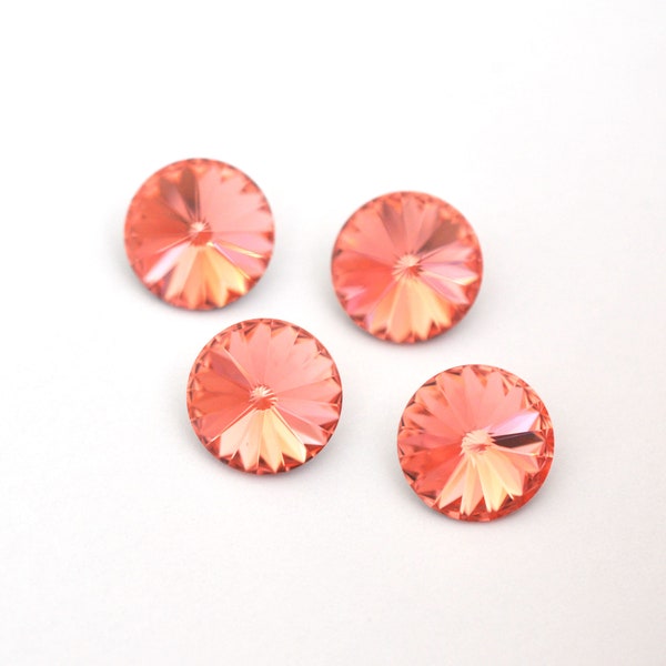 Rose Peach 12mm Rivoli 1122 Barton Crystal, Made in Austria, Highest Quality Round Rhinestones, 12mm Cup Chain, Peachy Pink