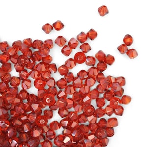 4mm Red Magma Bicone 5328 Barton Crystal Beads, Made In Austria, The Highest Quality! Austrian Crystal, Double Cone Shape