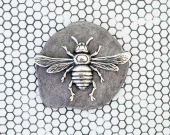 Big Bumble Bee Brass Stamping - Antique Silver Ox Jewelry Finding - Focal Brass Stamping - French Honey Bee - Made In The USA - ASB122