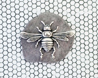 Big Bumble Bee Brass Stamping - Antique Silver Ox Jewelry Finding - Focal Brass Stamping - French Honey Bee - Made In The USA - ASB122