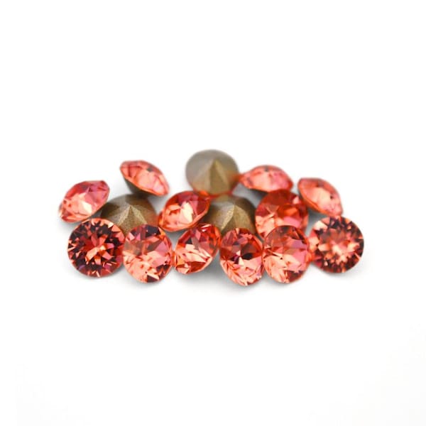 Rose Peach 29ss 1088 Barton Crystal, Made in Austria, Highest Quality Round Rhinestone Chatons Pointed Back, 6mm Cup Chain, Peachy Pink