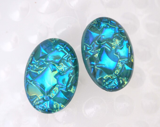 25x18mm Emerald Blue AB Shimmer Oval Geode Textured Pattern West German ...