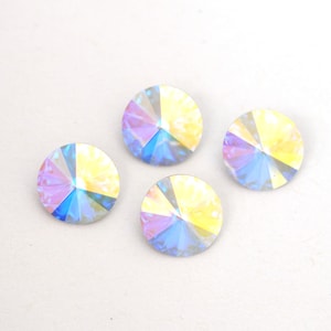 Crystal AB 12mm Rivoli 1122 Barton Crystal, Made in Austria, Highest Quality Round Rhinestones, 12mm Cup Chain, Clear AB, Rainbow Coating