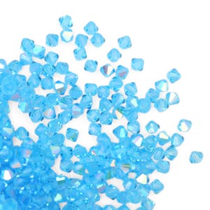 4mm Aquamarine AB Bicone 5301 Barton Crystal Beads, Made In Austria, The Highest Quality! Austrian Crystal, Double Cone Shape, Blue