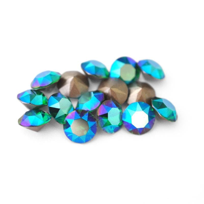 Majestic Green Shimmer 39ss 1088 Barton Crystal, Made in Austria, Highest Quality Round Rhinestone Chatons Pointed Back, For 8mm Cup Chain