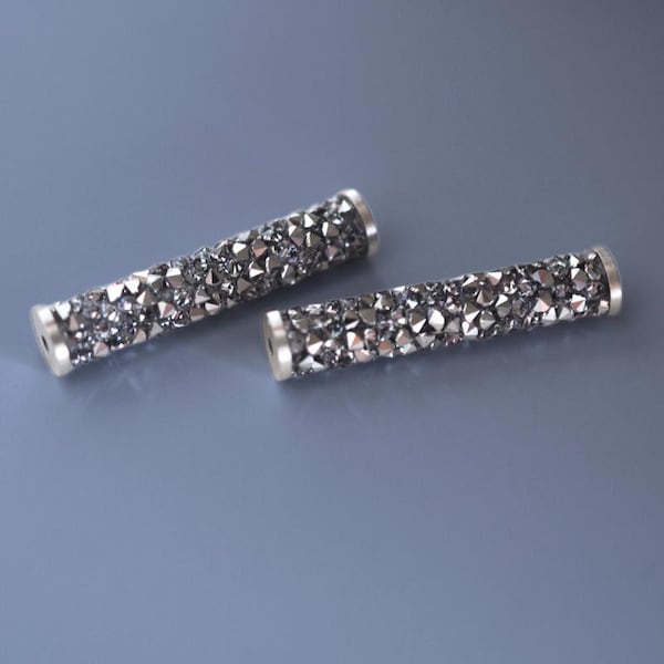 30mm Chrome Fine Rocks Tube Beads Crystals by Swarovski® 2 Pieces (F116)