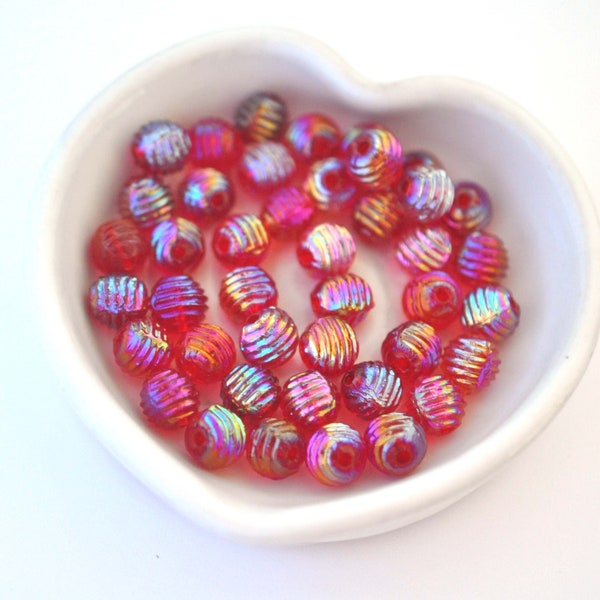 Red Shimmer Sparkle Ball Glass Beads 8MM - Vintage Beads - Vintage West German Glass Beads - Love - Valentine - Siam AB - 12 Pieces